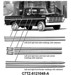 UPPER BODY SIDE MOLDING KIT - 67 PICKUP F-100 SHORT BED SIDE W/CLIPS