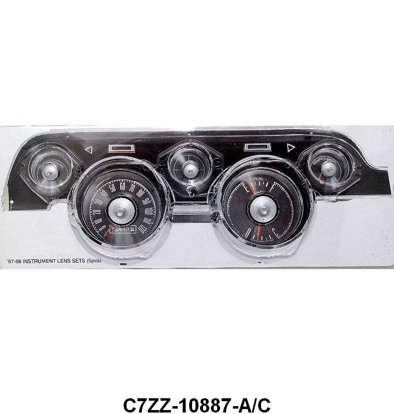 INSTRUMENT BEZEL LENS SET - 67-68 MUSTANG WITHOUT IN DASH TACH