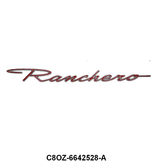 QUARTER PANEL EMBLEM/SCRIPT - 68-69 "RANCHERO" RED