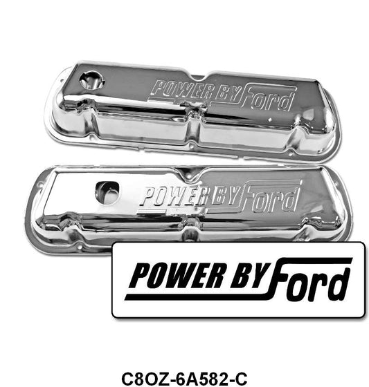 CHROME VALVE COVER - 68-72 PASS, 69-72 PICKUP 289/302/351W "POWERED BY FORD"