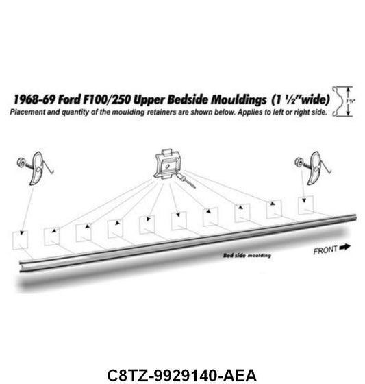 BED SIDE MOLDING - 68-69 F-100 RH OR LH SHORT BED