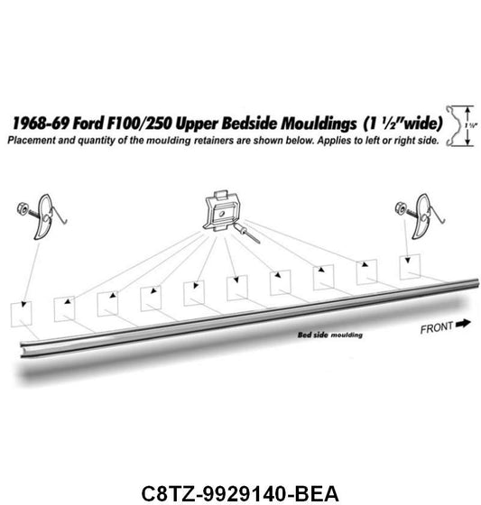 BED SIDE MOLDING - 68-69 F-100/F-250 RH OR LH LONG BED