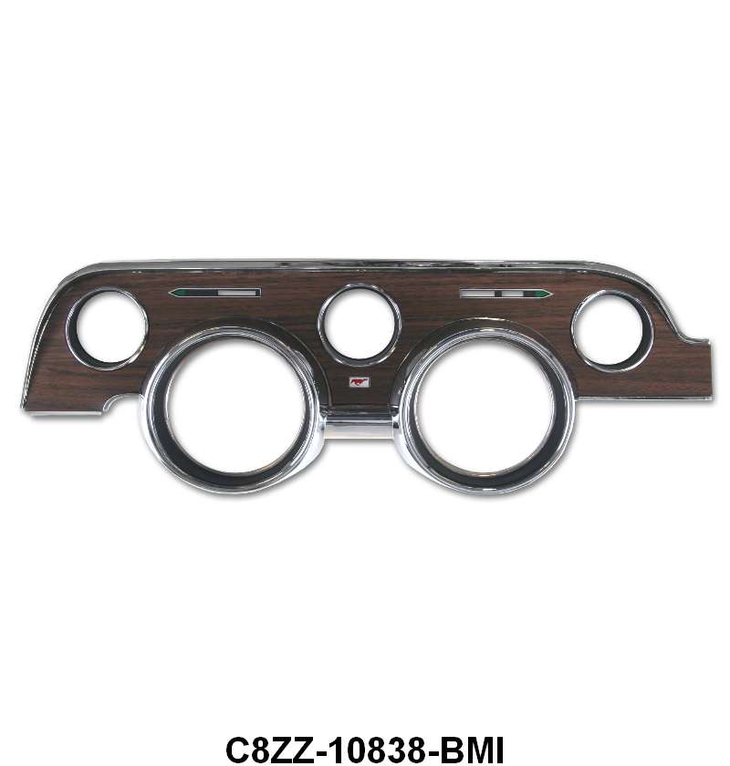 INSTRUMENT BEZEL - 68 MUSTANG DLX WOODGRAIN WITH METAL INSERT