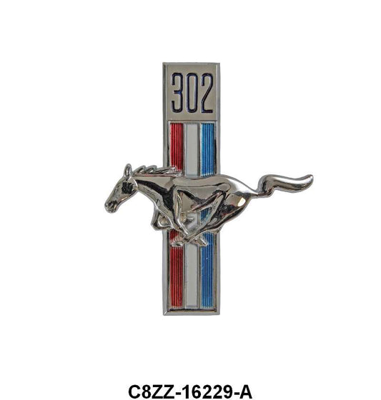RUNNING HORSE FENDER EMBLEM - 68 MUSTANG "302" LH