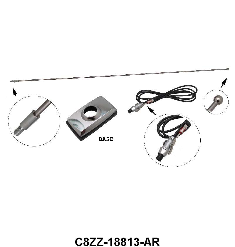 UNIVERSAL FRONT FENDER ANTENNA - 65-71 PASS RECTANGLAR BASE, 2-3/4" X 1-5/8"