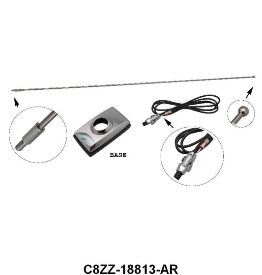 UNIVERSAL FRONT FENDER ANTENNA - 65-71 PASS RECTANGLAR BASE, 2-3/4" X 1-5/8"