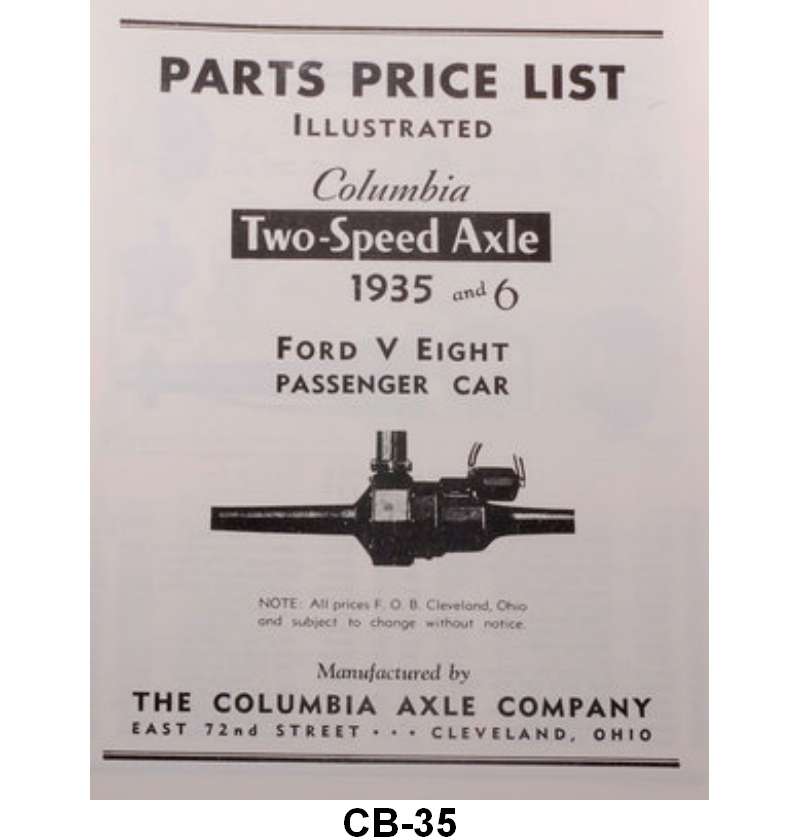 COLUMBIA AXLE PARTS & PRICE LIST - 35-36 COLUMBIA