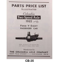 COLUMBIA AXLE PARTS & PRICE LIST - 35-36 COLUMBIA