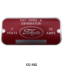 GENERATOR METAL TAG - 54-55 PASS, 54-55 F-100/F-350