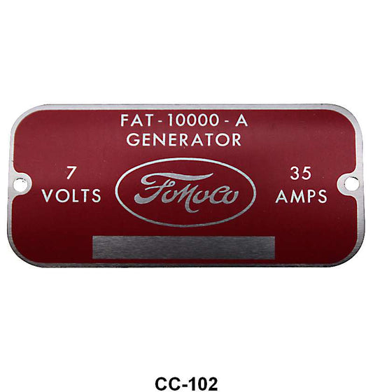 GENERATOR METAL TAG - 54-55 PASS, 54-55 F-100/F-350