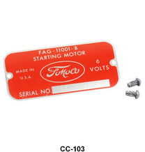 STARTER METAL TAG - 49-55 PASS, 48-52 F-1/F-3 53-55 F-100/F-350