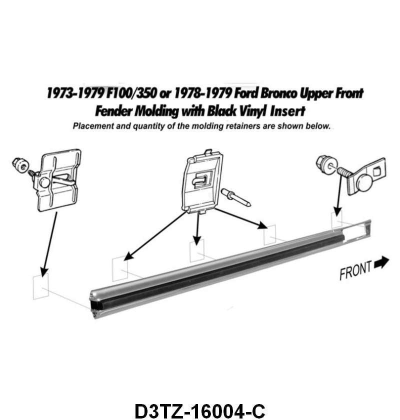UPPER FENDER MOLDING - 73-79 F-100/F-350 LH 2-3/8" WIDE