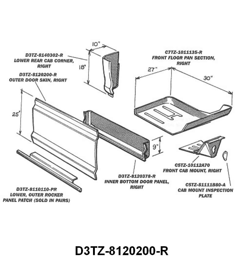LOWER OUTER DOOR SKIN - 73-79 PICKUP RIGHT HAND
