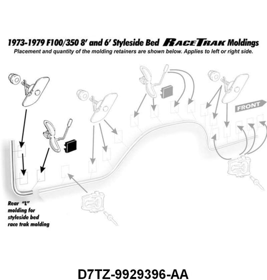 RACE TRACK REAR OF BED SIDE "L"MOLDING - 77-79 F-100/F-350 RH
