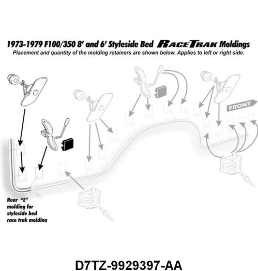 RACE TRACK REAR OF BED SIDE "L" MOLDING - 77-79 F-100/F-350 LH