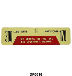 AIR CLEANER DECAL - 67 F-100/F-350, 300-170HP