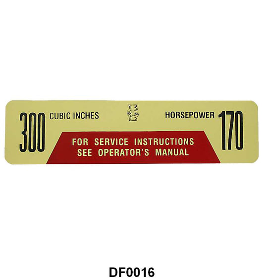 AIR CLEANER DECAL - 67 F-100/F-350, 300-170HP