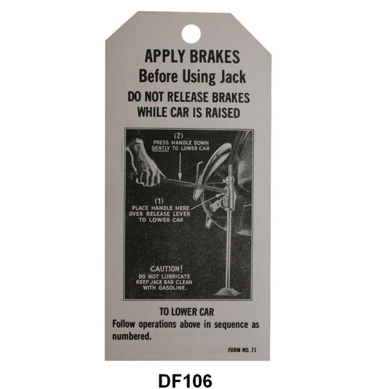 JACK INSTRUCTION TAG - 39 PASSENGER