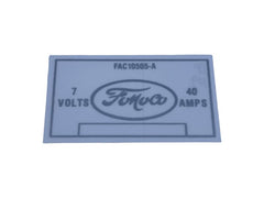 VOLTAGE REGULATOR DECAL - 52-54 PASS, 52-54 F-100/250