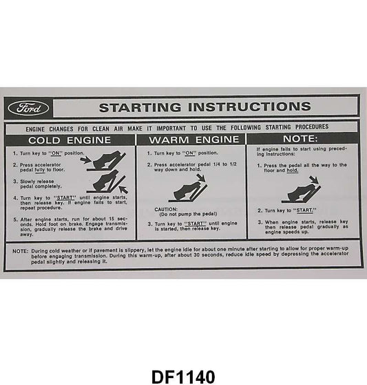 SUN VISOR STARTING INSTRUCTION SLEEVE - 62-65 GLX/FRLN, 60-65 FLC