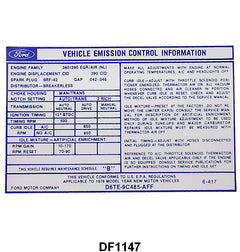EMISSION DECAL - 76 F-100/F-250 390 W/AUTO