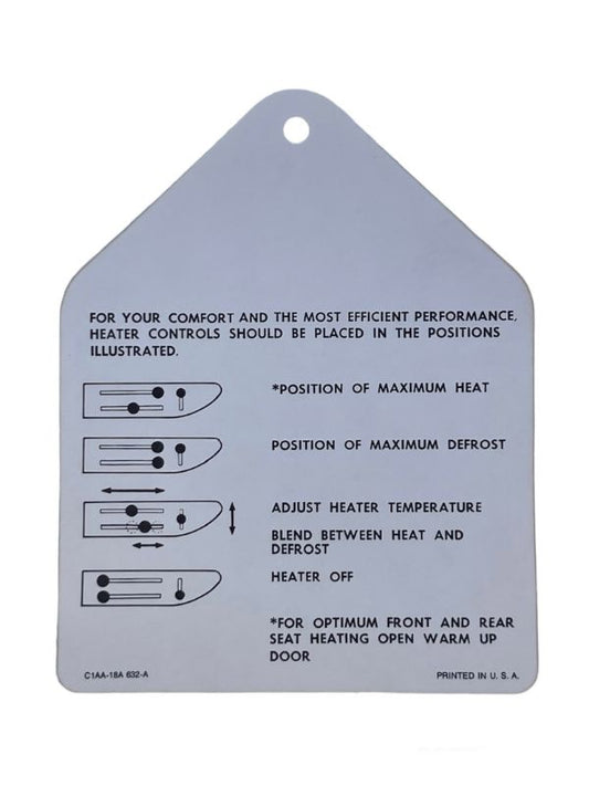 HEATER INSTRUCTION TAG - 61 GALAXIE