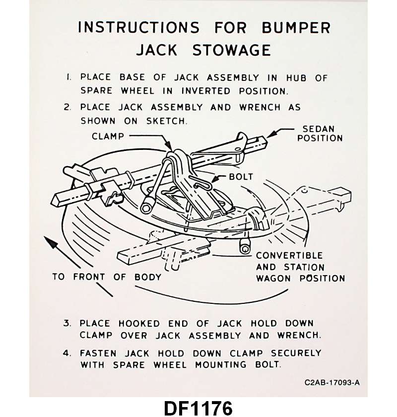 JACK INSTRUCTION/SPARE TIRE DECAL - 62 GALAXIE