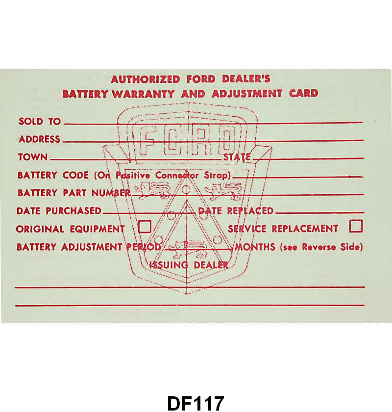 BATTERY WARRANTY CARD - 56-57 PASSENGER