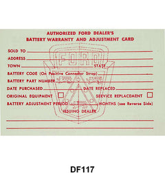 BATTERY WARRANTY CARD - 56-57 PASSENGER
