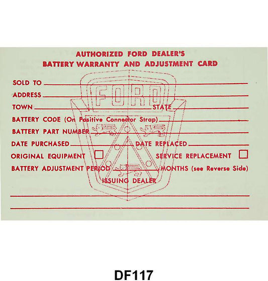 BATTERY WARRANTY CARD - 56-57 PASSENGER