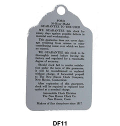 CLOCK WARRANTY TAG - 37-48 ALL