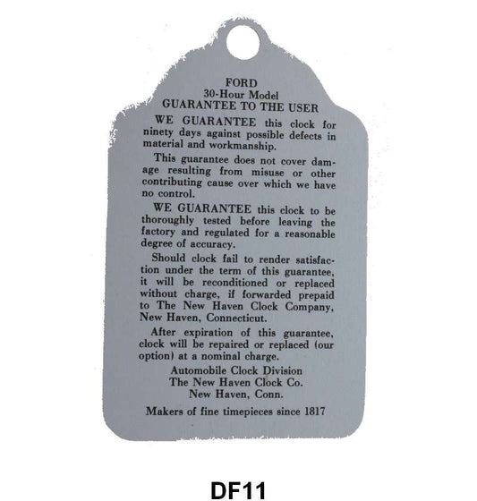 CLOCK WARRANTY TAG - 37-48 ALL PASS