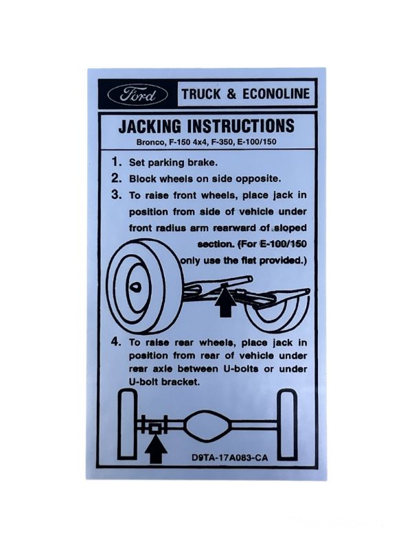 JACK INSTRUCTION DECAL - 79 F-100/F-350