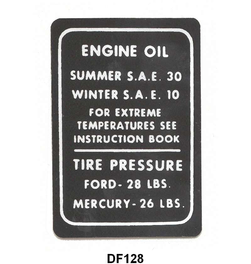 GLOVE BOX TIRE PRESSURE & OIL DECAL - 46-48 PASSENGER