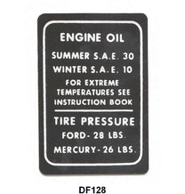 GLOVE BOX TIRE PRESSURE & OIL DECAL - 46-48 PASSENGER