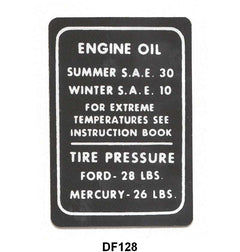 GLOVE BOX TIRE PRESSURE & OIL DECAL - 46-48 PASSENGER