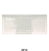 SERVICE INSTRUCTION DECAL FOR OIL BATH AIR CLEANER - 66-67 F-100/F-250