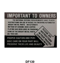 CHROME CARE INSTRUCTION DECAL - 51-53 PASSENGER