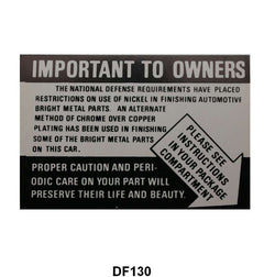 CHROME CARE INSTRUCTION DECAL - 51-53 PASSENGER