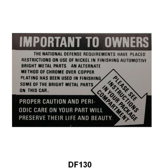 CHROME CARE INSTRUCTION DECAL - 51-53 PASSENGER
