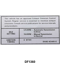 EMISSION DECAL - 70 GALAXIE 351-2V