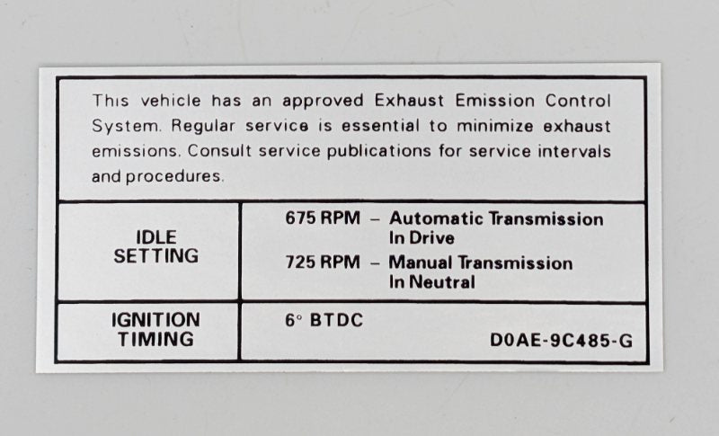 EMISSION DECAL - 70 GALAXIE, 70 F-100/F-350, 390-2V BEFORE 10-1-69