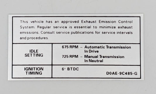 EMISSION DECAL - 70 GALAXIE, 70 F-100/F-350, 390-2V BEFORE 10-1-69