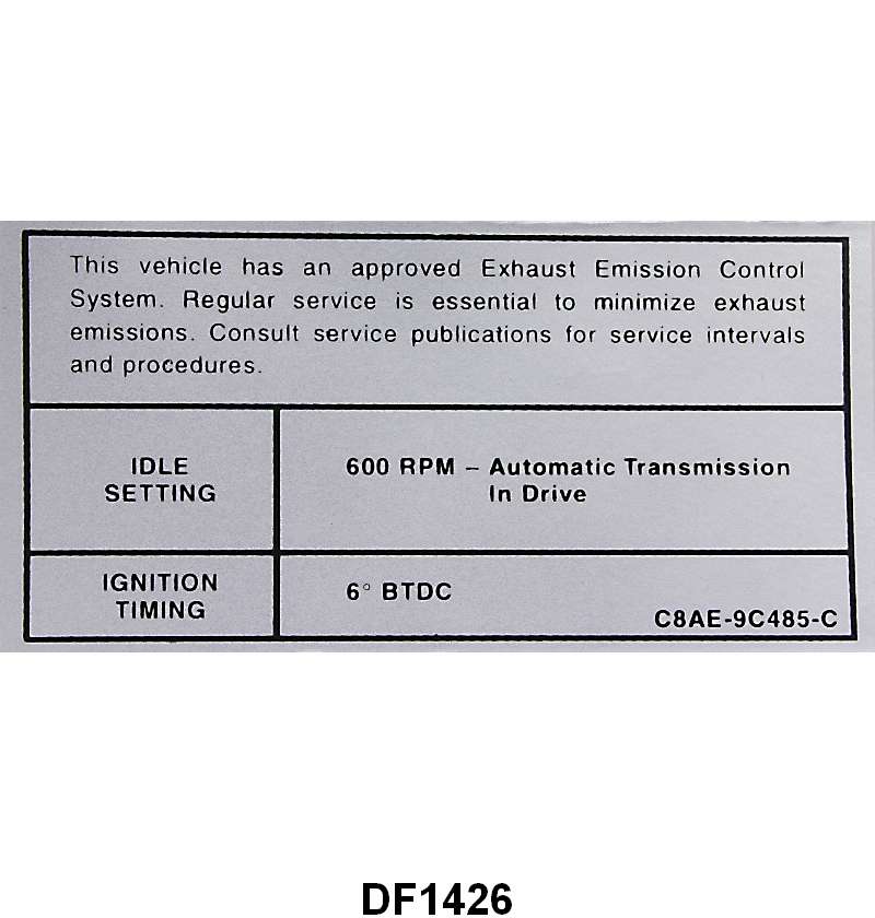EMISSION DECAL - 68 GALAXIE, FAIRLANE 427