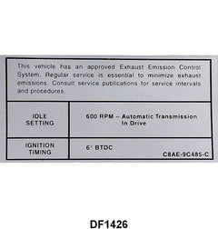 EMISSION DECAL - 68 GALAXIE, FAIRLANE 427
