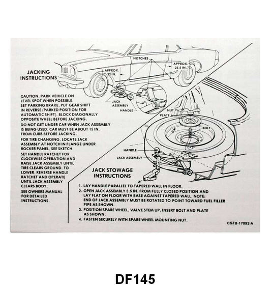JACK INSTRUCTION/SPARE TIRE DECAL - 65 MUSTANG