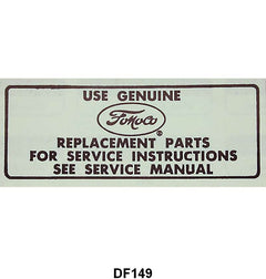 SERVICE INSTRUCTION DECAL FOR AIR CLEANER - 65-67 PASS/PICKUP