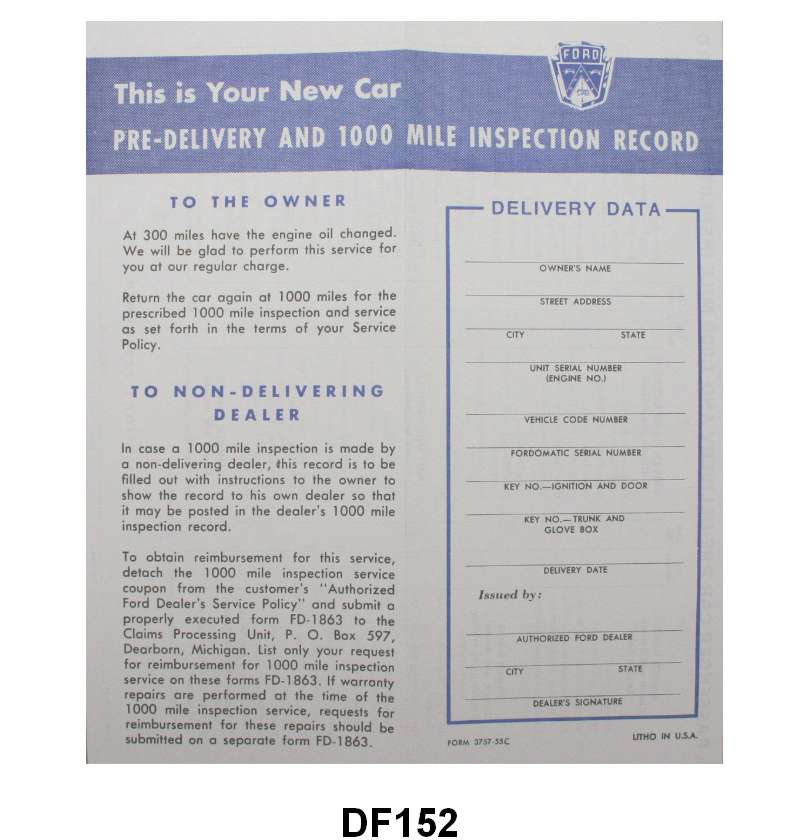 CAR DELIVERY REPORT - 55-56 PASS