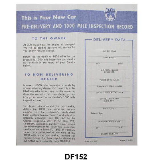 NEW CAR DELIVERY REPORT - 55-56 PASS