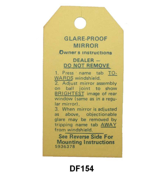 GLARE PROOF MIRROR INSTRUCTION TAG - 50-56 PASSENGER